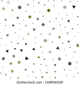 Dark Green, Yellow vector seamless texture with poly style with circles, cubes. Glitter abstract illustration with spheres, squares, lines. Trendy design for wallpaper, fabric makers.