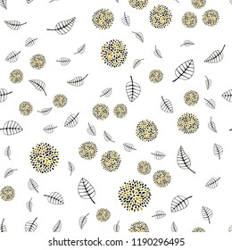 Dark Green, Yellow vector seamless elegant pattern with leaves and flowers. Leaves, flowers in natural style on white background. Textured pattern for a website, banner.