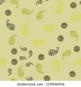 Dark Green, Yellow vector seamless doodle texture with leaves and flowers. Colorful illustration in doodle style with leaves, flowers. Hand painted design for web, wrapping.