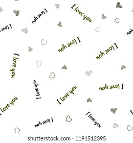 Dark Green, Yellow vector seamless background with hearts. Hearts on blurred abstract background with colorful gradient. Pattern can be used for valentine's ad, booklets.