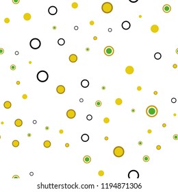 Dark Green, Yellow vector seamless cover with spots. Illustration with set of shining colorful abstract circles. Design for textile, fabric, wallpapers.