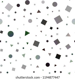 Dark Green, Yellow vector seamless cover in polygonal style with circles. Illustration with set of colorful circles, triangles, squares. Design for textile, fabric, wallpapers.