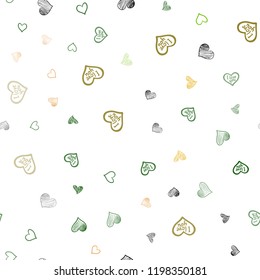 Dark Green, Yellow vector seamless background with hearts. Hearts on blurred abstract background with colorful gradient. Pattern can be used for valentine's ad, booklets.