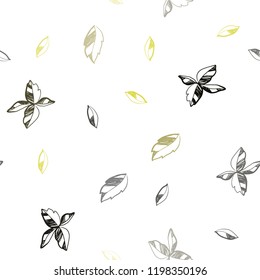 Dark Green, Yellow vector seamless natural artwork with leaves. Decorative illustration with doodles on abstract template. Pattern for design of fabric, wallpapers.