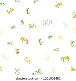 Dark Green, Yellow vector seamless pattern with 50 percentage signs. Abstract illustration with colorful gradient symbols of sales. Backdrop for mega promotions, discounts.