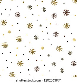 Dark Green, Yellow vector seamless pattern with christmas snowflakes. Shining colorful illustration with snow on abstract template. Pattern for design of fabric, wallpapers.