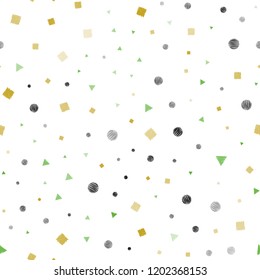 Dark Green, Yellow vector seamless template with crystals, circles, squares. Circles, lines, rhombus with colorful gradient. Pattern for design of fabric, wallpapers.