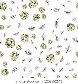 Dark Green, Yellow vector seamless doodle layout with leaves, flowers. Doodle with leaves, flowers in Origami style. Pattern for design of window blinds, curtains.