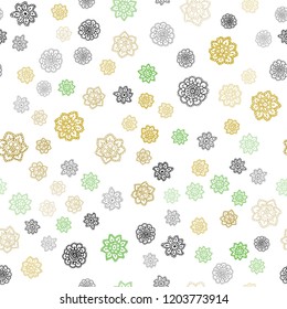 Dark Green, Yellow vector seamless background with xmas snowflakes. Decorative shining illustration with snow on abstract template. Pattern for trendy fabric, wallpapers.