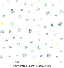 Dark Green, Yellow vector seamless pattern with colorful hearts. Beautiful colored illustration with hearts in celebration style. Beautiful design for your business advert of anniversary.