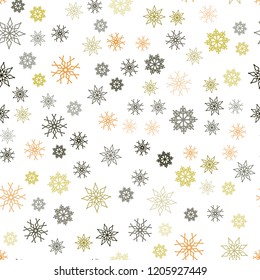 Dark Green, Yellow vector seamless template with ice snowflakes. Shining colored illustration with snow in christmas style. Pattern for design of fabric, wallpapers.
