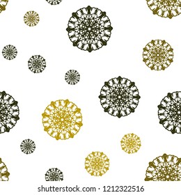 Dark Green, Yellow vector seamless layout with bright snowflakes. Decorative shining illustration with snow on abstract template. Trendy design for wallpaper, fabric makers.