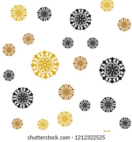 Dark Green, Yellow vector seamless cover with beautiful snowflakes. Glitter abstract illustration with crystals of ice. Pattern for design of window blinds, curtains.