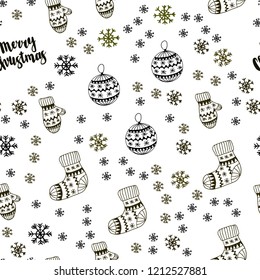 Dark Green, Yellow vector seamless pattern with christmas snowflakes, balls, socks, mittens. Glitter abstract illustration with gradient. Design for wallpaper, fabric makers.