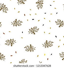 Dark Green, Yellow vector seamless elegant background with leaves, branches. Doodle illustration of leaves and branches in Origami style. Texture for window blinds, curtains.