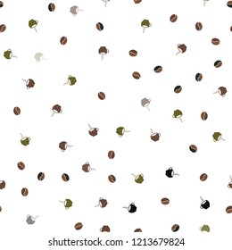 Dark Green, Yellow vector seamless background with coffee, beans. Gradient illustration with set of mugs, beans. Pattern for ads of breakfast, lunch, dinner.