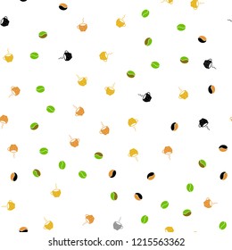 Dark Green, Yellow vector seamless background with coffee, beans. Glitter abstract backdrop with gradient mugs, coffee grains. Doodle design for your business advert of cafes.