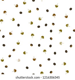 Dark Green, Yellow vector seamless layout with coffee set. Colorful illustration with gradient coffee beans, mugs. Pattern for ads of breakfast, lunch, dinner.