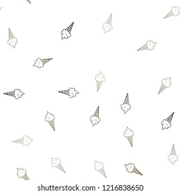 Dark Green, Yellow vector seamless template with tasty ice-cream. Illustration with set of delicious sweet ice-cream cones. Pattern for menu of cafes and restaurants.