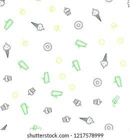 Dark Green, Yellow vector seamless layout with restaurant food. Beautiful colored illustration with food in doodle style. Template for meal cooking in kitchen.
