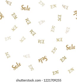 Dark Green, Yellow vector seamless texture with selling prices 30, 40, 50 %. Colorful set of  percentage signs in simple style. Design for business ads, commercials.