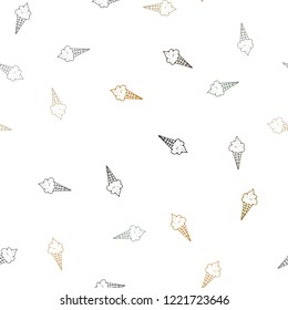 Dark Green, Yellow vector seamless background with ice-cream cones. Set of abstract ice-cream cones with colorful gradient. Template of a black hot beverage in a cafe.
