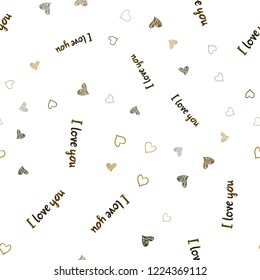 Dark Green, Yellow vector seamless cover with Shining hearts. Blurred decorative design in doodle style with hearts. Design for ad, poster, banner of Valentine Day.