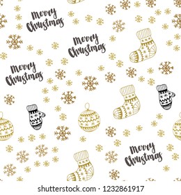 Dark Green, Yellow vector seamless background with xmas snowflakes, balls, socks, mittens. Colorful xmas elements with gradient. Pattern for trendy fabric, wallpapers.