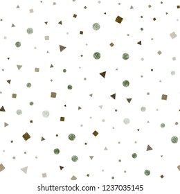 Dark Green, Yellow vector seamless layout with circles, lines, rectangles. Abstract illustration with colorful dots, lines, cubes. Design for textile, fabric, wallpapers.