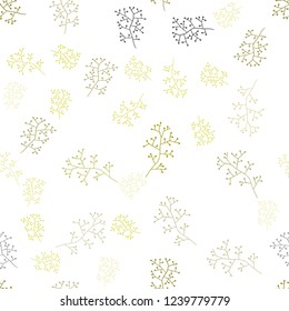 Dark Green, Yellow vector seamless natural pattern with branches. Abstract illustration with leaves, branches in doodles style. Template for business cards, websites.