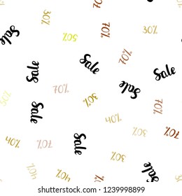 Dark Green, Yellow vector seamless pattern with 30, 40, 50, 70 percentage signs. Shining colorful illustration with isolated selling prices. Backdrop for ads, leaflets of Black Friday.