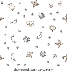 Dark Green, Yellow vector seamless background with tasty food. Illustration with set of fresh food in doodle style. Template for meal cooking in kitchen.