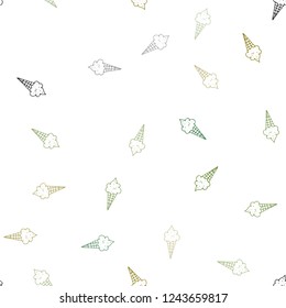 Dark Green, Yellow vector seamless cover with sundae ice-cream. Glitter abstract sketch with ice-cream cones. Template of a black hot beverage in a cafe.