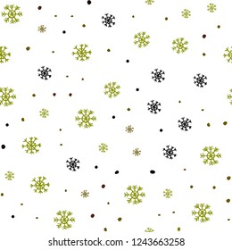Dark Green, Yellow vector seamless pattern with christmas snowflakes. Colorful snowflakes with gradient on abstract background. Pattern for design of window blinds, curtains.