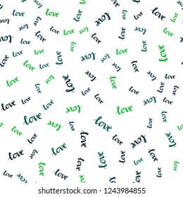 Dark Green, Yellow vector seamless cover with quote LOVE YOU. Illustration with phrase LOVE YOU for valentine's day. Design for textile, fabric, wallpapers.