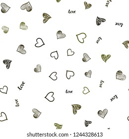 Dark Green, Yellow vector seamless cover with quote LOVE YOU, hearts. Colorful gradient phrase LOVE YOU, hearts in abstract style. Texture for window blinds, curtains.