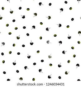 Dark Green, Yellow vector seamless background with coffee, beans. Colorful illustration with gradient coffee beans, mugs. Pattern for menu of cafes and restaurants.