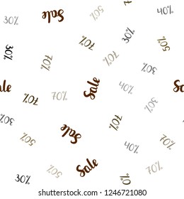 Dark Green, Yellow vector seamless texture with selling prices 30, 40, 50, 70 %. Colorful set of  percentage signs in simple style. Pattern for ads, posters, banners of sales.
