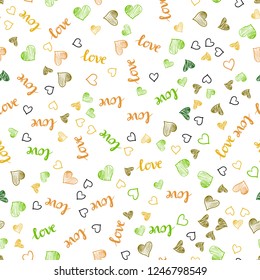Dark Green, Yellow vector seamless background with words of love, hearts. Colorful illustration with quote LOVE YOU, hearts. Pattern for design of fabric, wallpapers.