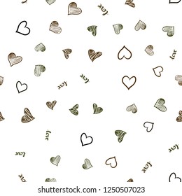 Dark Green, Yellow vector seamless pattern with phrase LOVE YOU, hearts. Design in doodle style with text LOVE YOU, hearts. Texture for window blinds, curtains.