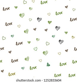 Dark Green, Yellow vector seamless pattern with phrase LOVE YOU, hearts. Colorful gradient phrase LOVE YOU, hearts in abstract style. Pattern for design of fabric, wallpapers.