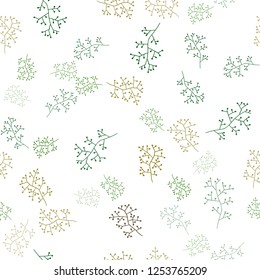 Dark Green, Yellow vector seamless doodle texture with branches. Leaves, branches in natural style on white background. Texture for window blinds, curtains.