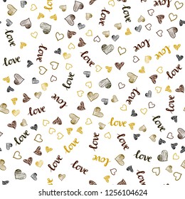 Dark Green, Yellow vector seamless background with words of love, hearts. Colorful gradient phrase LOVE YOU, hearts in abstract style. Design for wallpaper, fabric makers.