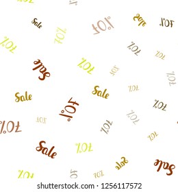 Dark Green, Yellow vector seamless texture with selling prices 70 %. Gradient illustration with discount signs on white backdrop. Backdrop for mega promotions, discounts.