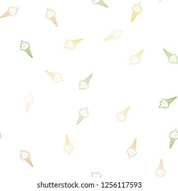 Dark Green, Yellow vector seamless pattern with cold ice-cream. Decorative design of ice-cream cones in doodle style. Pattern for ad, booklets, leaflets of restaurants.