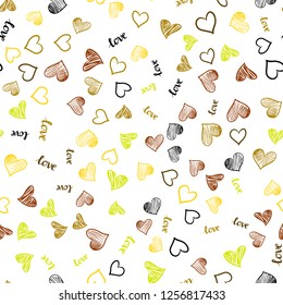 Dark Green, Yellow vector seamless backdrop with phrase LOVE YOU, hearts. Colorful illustration with quote LOVE YOU, hearts. Template for business cards, websites.