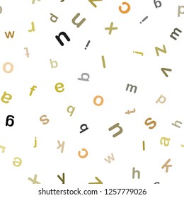 Dark Green, Yellow vector seamless backdrop with english symbols. Colored alphabet signs with gradient on white background. Template for business cards, websites.
