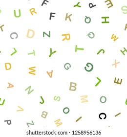 Dark Green, Yellow vector seamless template with isolated letters. Modern geometrical illustration with ABC english symbols. Pattern for trendy fabric, wallpapers.