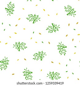 Dark Green, Yellow vector seamless doodle template with leaves, branches. Leaves, branches in natural style on white background. Template for business cards, websites.