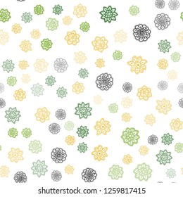 Dark Green, Yellow vector seamless background with xmas snowflakes. Snow on blurred abstract background with gradient. Trendy design for wallpaper, fabric makers.